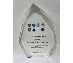 The Florida Partriot | Presented To Sheldon "Shelly" Finman | In Recognition And Gratitude For Your Support And Service To Our Country And Community | November 19, 2025